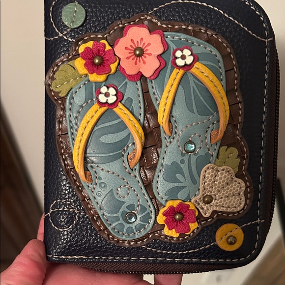 Chala Navy Flip-Flop Wallet with Floral Accents - Picture 11 of 11